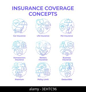Insurance coverage blue gradient concept icons Stock Vector