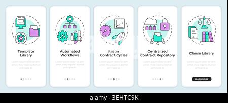 Legal software platform functions onboarding mobile app screen Stock Vector