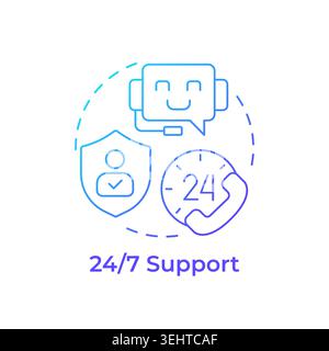 24 7 support blue gradient concept icon Stock Vector