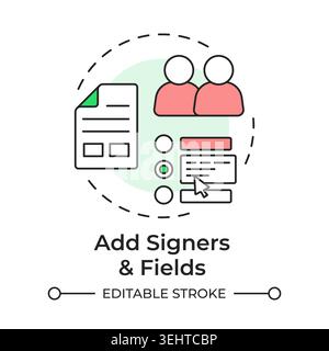 Add signers and fields multi color concept icon Stock Vector