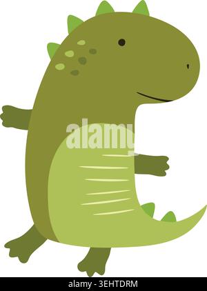 Simple illustration of a green baby dinosaur standing with back spikes round belly and small arms. Stock Vector