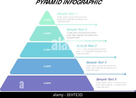 Five step colorful pyramid infographic template design for financial and business presentation. Vector illustration Stock Vector