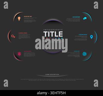 Create a professional business presentation using this dark infographic template. This versatile infographic template features six steps with colorful Stock Vector