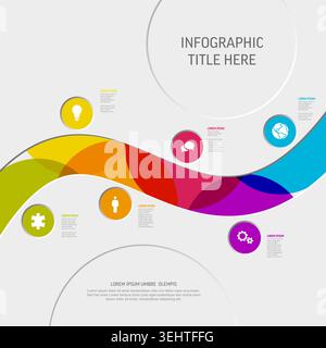 This modern infographic features a colorful wave design with business icons. This versatile infographic is perfect for visualizing a process, roadmap, Stock Vector