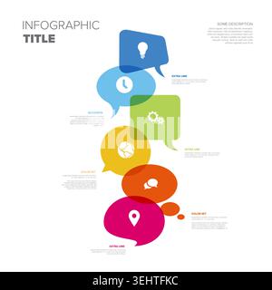 This colorful infographic template features multiple overlapping speech bubbles. Use this infographic template with speech bubbles to design a busines Stock Vector