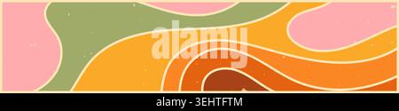 Zebra groovy banner with warm color waves. Stock Vector