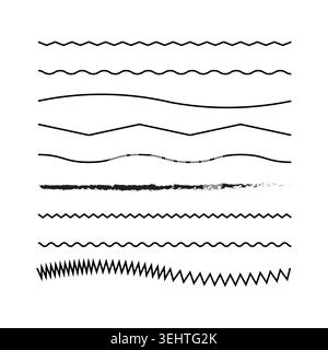 Wavy line set. Zigzag Vector border element. Hand-drawn brush stroke collection. Geometric divider underline tool. Stock Vector