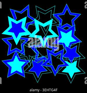 Wonderful blue stars set. Electric light shapes Vector. Mysterious background pattern style. Detailed cosmic glowing star. Stock Vector