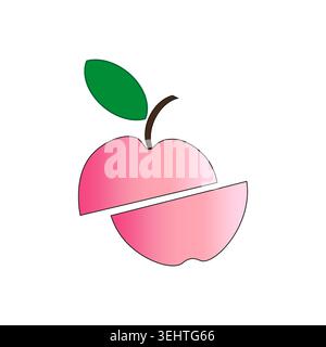 Cut apple illustration. Fruit slice Vector icon. Pink gradient color. Healthy food concept. Stock Vector