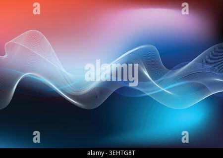 Futuristic Glowing Fluid Wireframe Waves on Dark Vibrant Gradient Background Stock Vector