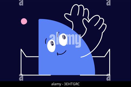 Cute happy geometric quadrant blue character. Stock Vector