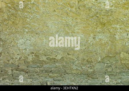 Close-up of weathered stone and masonry wall texture featuring greenish-yellowish colors, Saaremaa, Estonia, Europe. Stock Photo