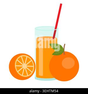 Orange Juice Glass with Fresh Fruits Stock Vector