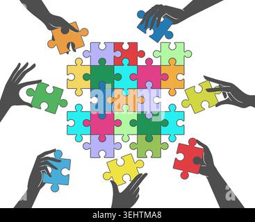 Hands holding puzzle pieces Stock Vector
