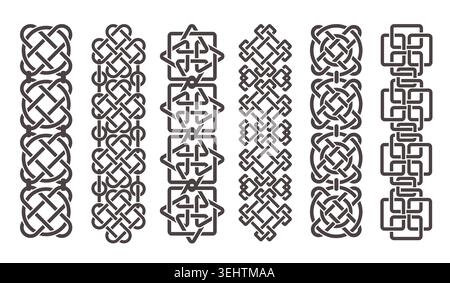 Celtic borders. Nordic ornament, medieval irish patterns, decorative knots compositions, decorative scandinavian ethnic elements, traditional pattern Stock Vector