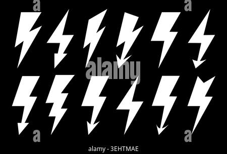 White lightning bolt icons Stock Vector