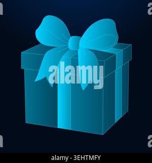 Gift box icon with big bow on dark background. Stock Vector