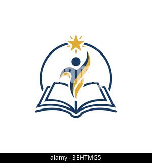 Modern elegant educational logo with human star and linear book. Stock Vector