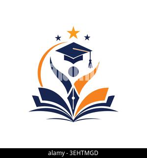Professional academic logo with pen nib student and graduation cap. Stock Vector