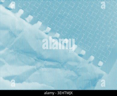 Crumpled halftone paper blue. Comic pop art aged grain wallpaper. Vintage dotted crinkled background, wrinkled material. Dusty crumpled paper, notebook sheet. Grunge style overlay, bg. Vector illustration Stock Vector