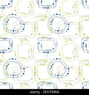 pattern with abstract mid century modern geometric circles and rounded rectangles with dots for textile fabrics, wrapping paper, minimalist wallpaper Stock Vector