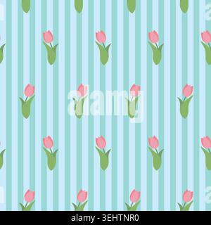 Simple striped pattern with tulips Stock Vector