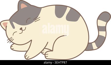 Lazy fat cat asleep , calm playful scene, illustration, flat style, PNG Stock Photo