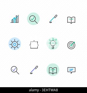 Editable icon pack featuring minimal line pictograms with consistent stroke styling Stock Vector