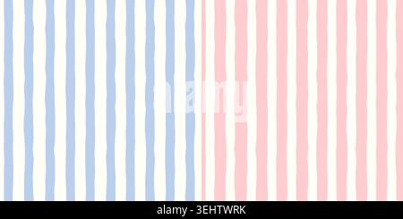Soft Hand Painted Pastel Stripes Seamless Vector Patterns in Blue and Pink for Gender Reveal Baby Shower Backgrounds or Nursery Textiles Stock Vector