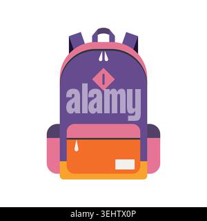 School violet and pink backpack flat style. Colorful student bag illustration Stock Vector