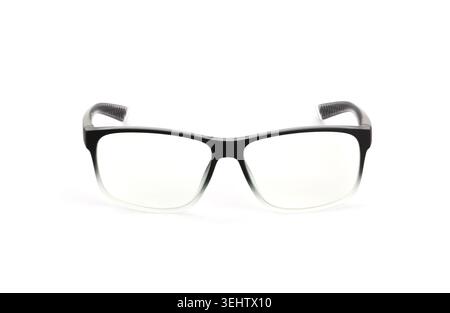 Eyeglasses with black to transparent gradient frames on a clean white background Stock Photo