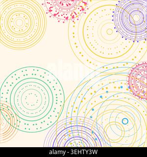 Abstract background made from overlapping concentric circle groups with subtle flattened transparency colors Stock Vector