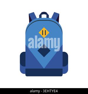 School blue backpack flat style. Colorful student bag illustration Stock Vector