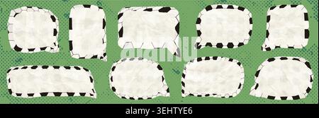 Vector speech bubbles with soccer ball pattern, Halftone text boxes with crumpled paper texture for journaling, scrapbooking, sport planners and poste Stock Vector