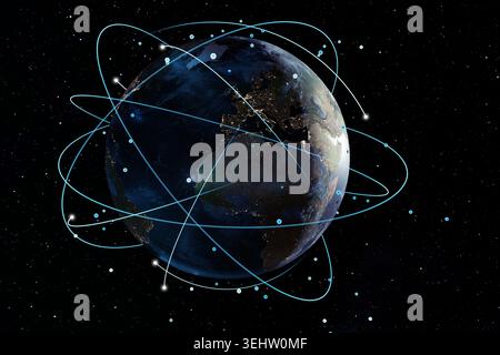 A glowing planet earth illustration with glowing rings of light ...