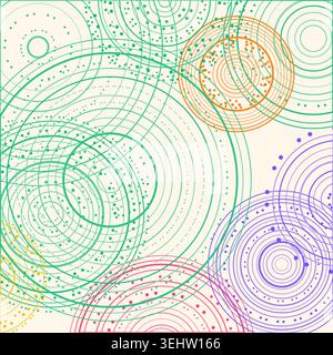 Abstract background made from overlapping concentric circle groups with subtle flattened transparency colors Stock Vector