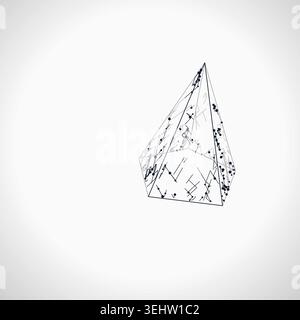 Modern technology-inspired 3D wire pyramid with layered lines and connection points Stock Vector