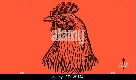 Chicken, hen head. Vintage retro print Stock Vector