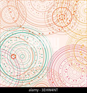 Abstract background made from overlapping concentric circle groups with subtle flattened transparency colors Stock Vector