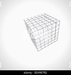 Modern technology-inspired 3D wire cube with layered lines and connection points Stock Vector