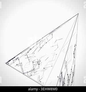 Abstract futuristic pyramid structure rendered as a clean geometric network background Stock Vector