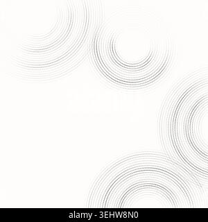 Modern dotted background featuring floating circular ring forms built from clean vector particles Stock Vector