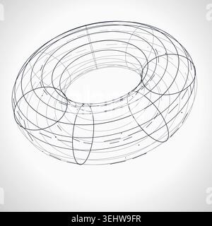 Abstract futuristic torus structure rendered as a clean geometric network background Stock Vector