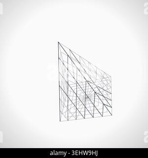 Modern technology-inspired 3D wire pyramid with layered lines and connection points Stock Vector
