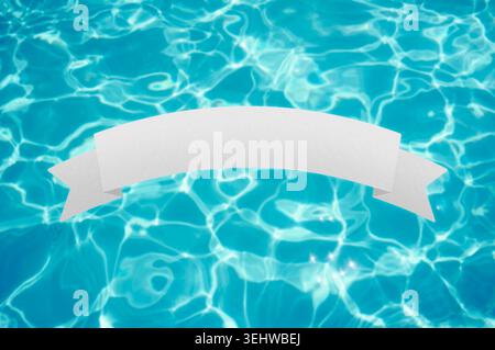 Blank banner in front of swimming pool Stock Photo