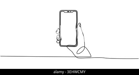 Hand Holding Smartphone Continuous Line Art Minimalist Mobile Technology Concept Vector Icon Stock Vector