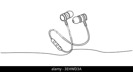 Hand Drawn Continuous Line Art Earphones Icon Minimalist Audio Technology Illustration Stock Vector