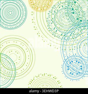 Abstract background made from overlapping concentric circle groups with subtle flattened transparency colors Stock Vector
