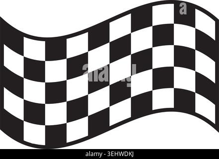 Wavy rally flag banner with checkered texture isolated on white background. Start or finish signal on sport car competitions. Rally, karting or Stock Vector