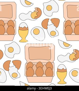 Egg seamless closeup pattern hand drawn illustration. Vector colored graphic line art. Banner, poster, wrapping paper, sticker, print, modern textile Stock Vector